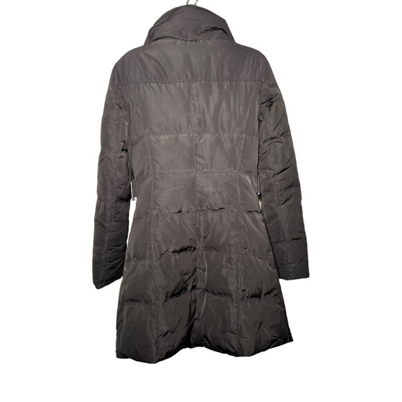 Zara Slim Fitted Down Fill Long Jacket Coat Collar Knee Length Black Size M - Picture 8 of 13